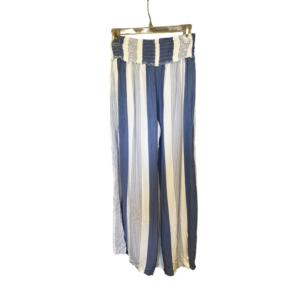 Ocean Drive Blue White Striped Smocked Waist Wide‎ Leg Palazzo Pants Womens M